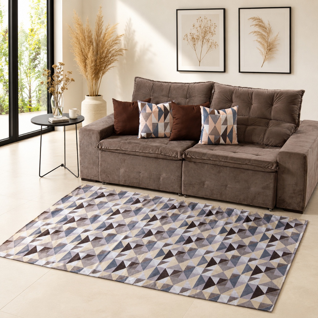 Kit Tapete Geométrico para Sala + 4 Capas de Almofada Antiderrapante e Decorativo