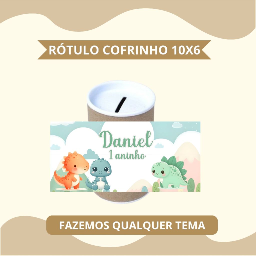 ENVIO RÁPIDO - Adesivo DINOSSAURO BABY personalizado rótulo cofrinho 10x6 | lembrancinha | festa | aniversário
