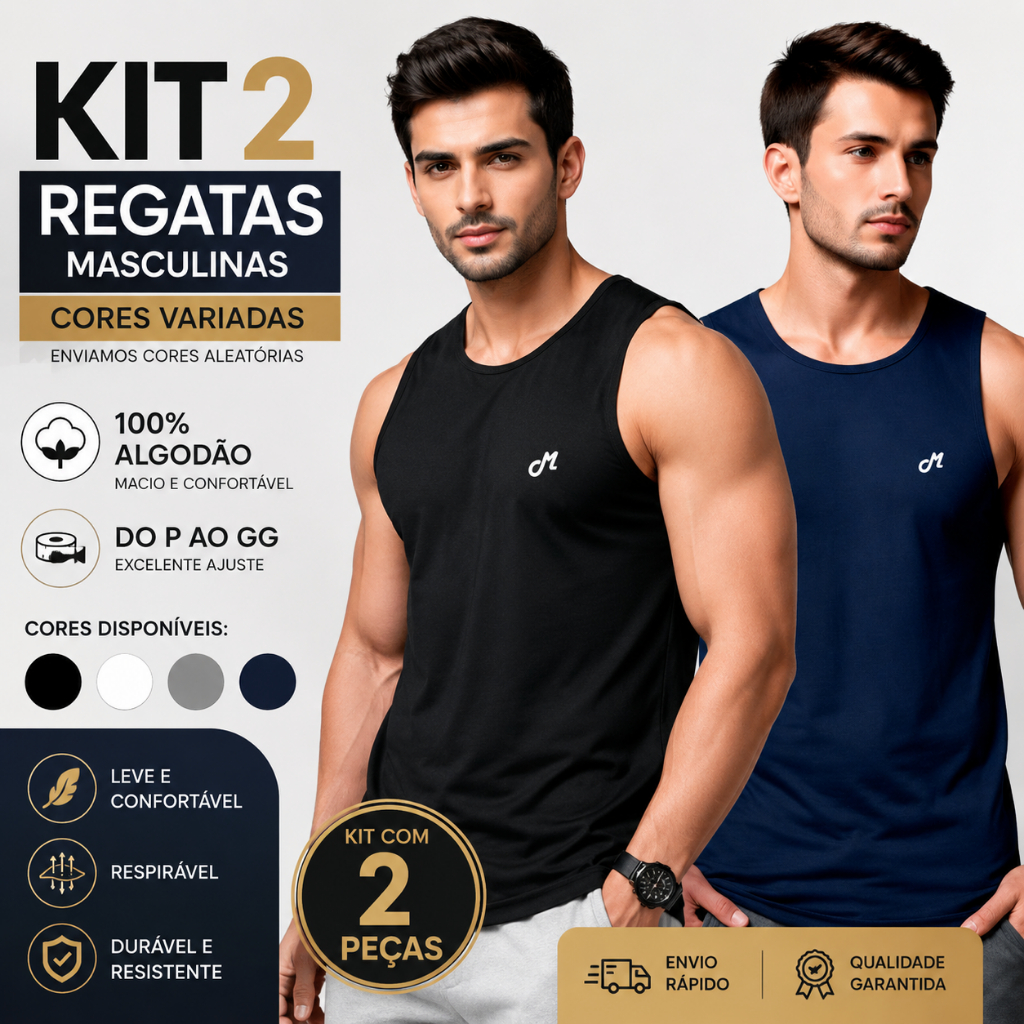Kit 2 Ou Apenas 1 Regata Masculina Fitness Miusa Bordada Premium Caminhada Academia treino