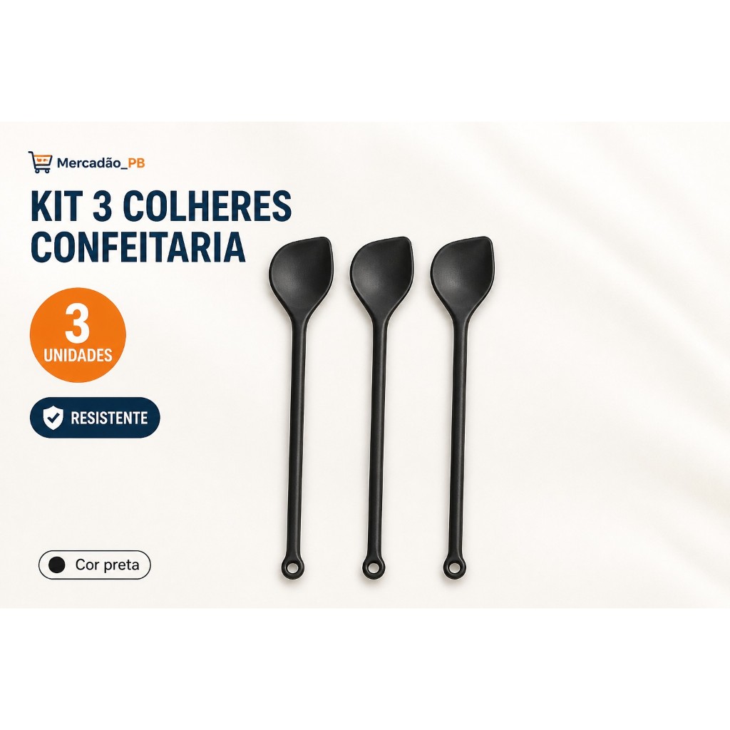 Kit 3 Colheres de Ponta Jolly Utensílio Doméstico para Cozinha