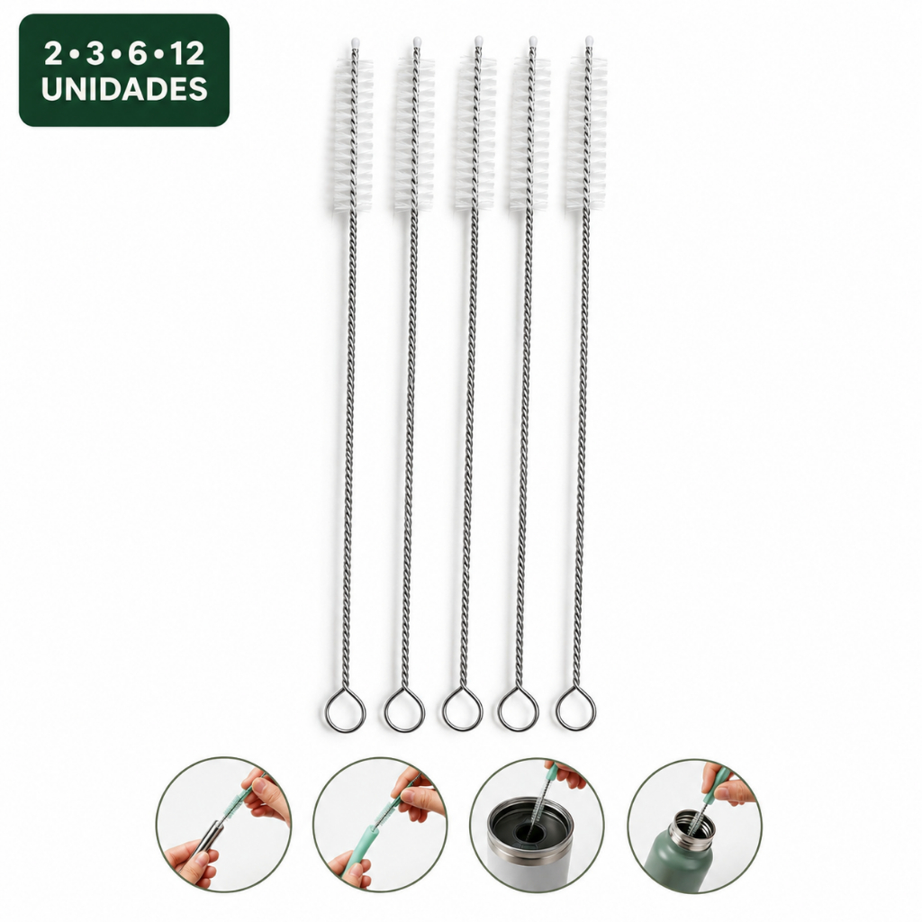 KIT Escova Limpeza Canudo Flexível 22cm Escovinha