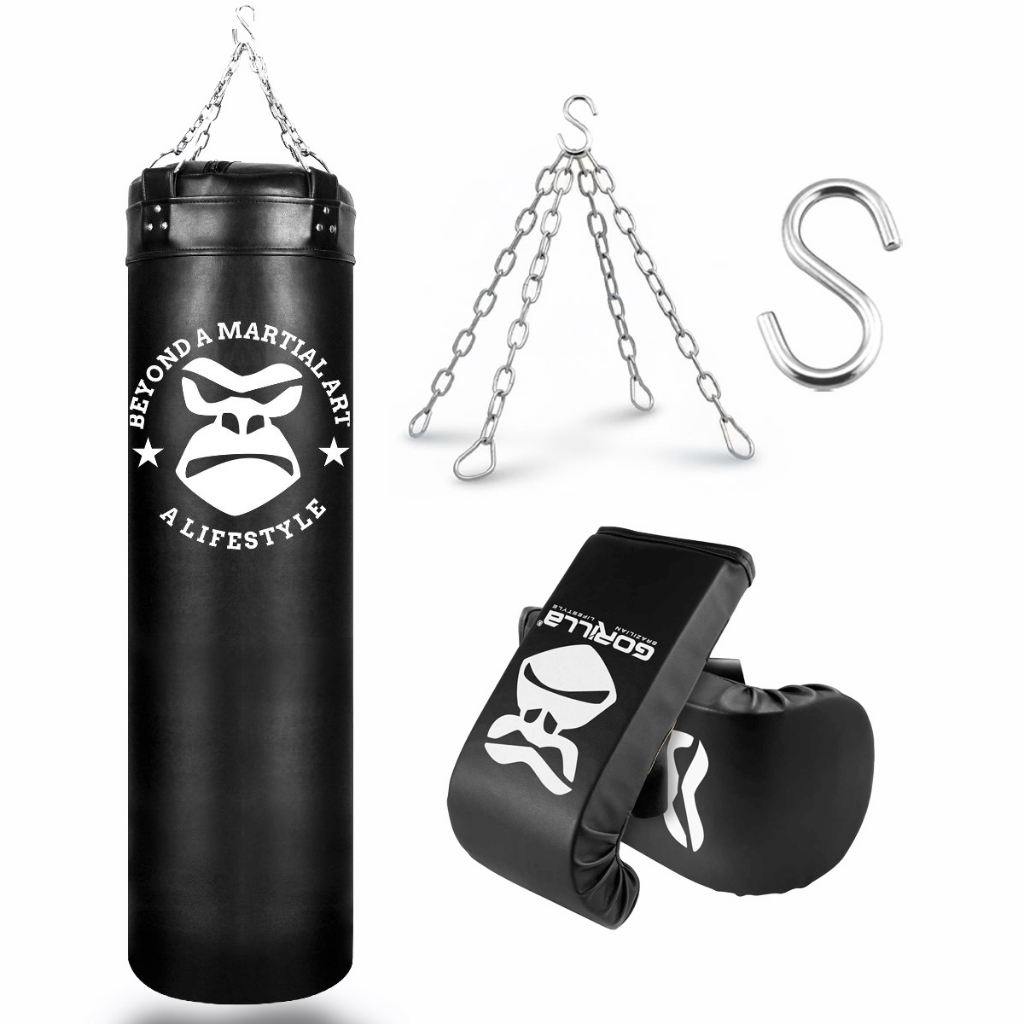 Kit Saco De Pancada 120cm Profissional Boxe Muay Thai MMA + Luva Bate Saco Gorilla Treino Em Casa