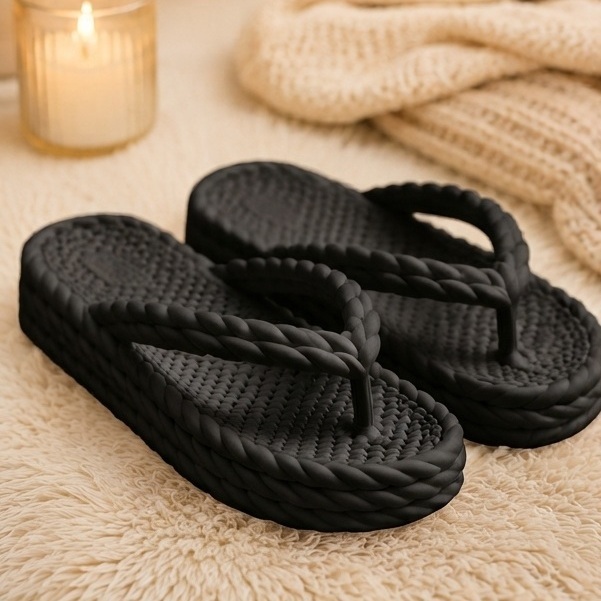Chinelo De Dedo Nuvem Feminino Plataforma Trançado Estilo Leve Macia Antiderrapante