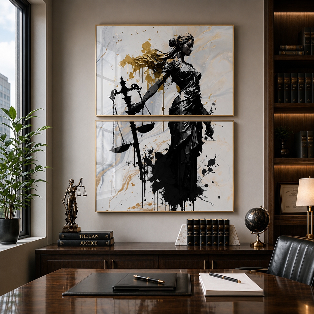 Quadro Decorativo Justiça Lei Direito Advocacia 2 Telas com Moldura Escritório
