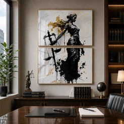 Quadro Decorativo Justiça Lei Direito Advocacia 2 Telas com Moldura Escritório