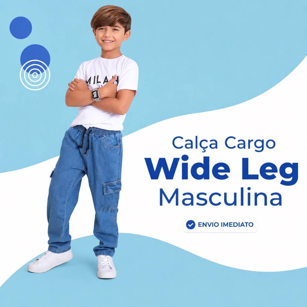 Calça Cargo azul infantil juvenil confortável bolsos laterais com regulador