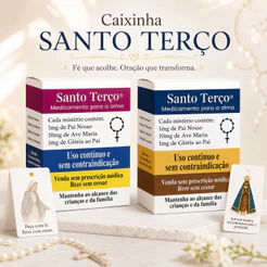 Kit 10 até 70 Caixinhas Santo Terço + Tags Maria Santíssima ou Nossa Senhora Aparecida