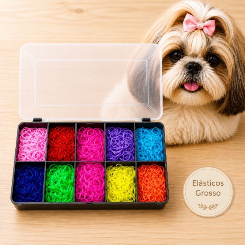 CAIXA +1000 ELÁSTICOS LISOS PENTEADO PET  INFANTIL BANHO E TOSA PULSEIRA INFANTIL