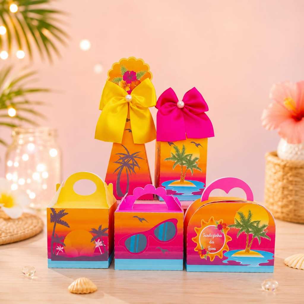 Kit Festa TARDEZINHA ROSA E AMARELO Personalizado | Pegue e Monte | Lembrancinhas e Caixinhas para Festa Infantil