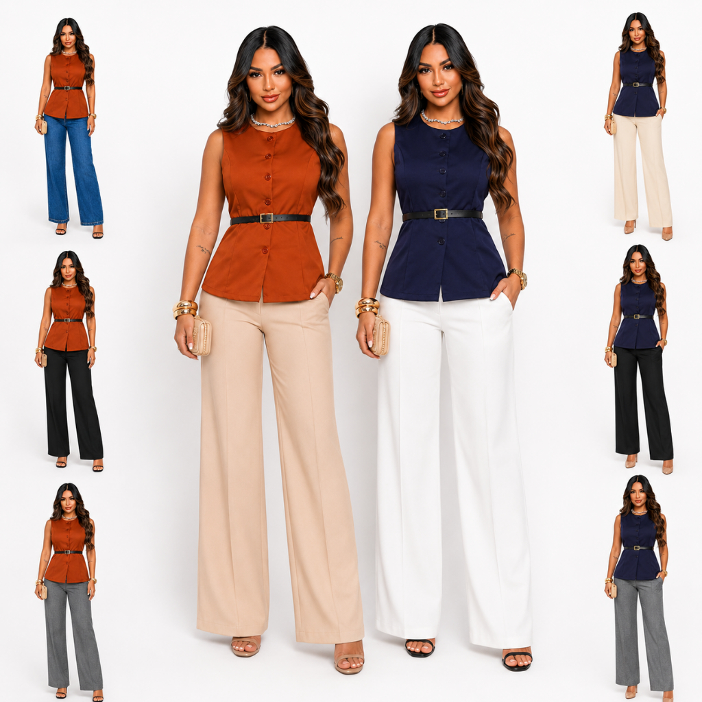 Colete Feminino Alfaiataria Tipo Blezer Com Cinto premium Tamanho P M G GG