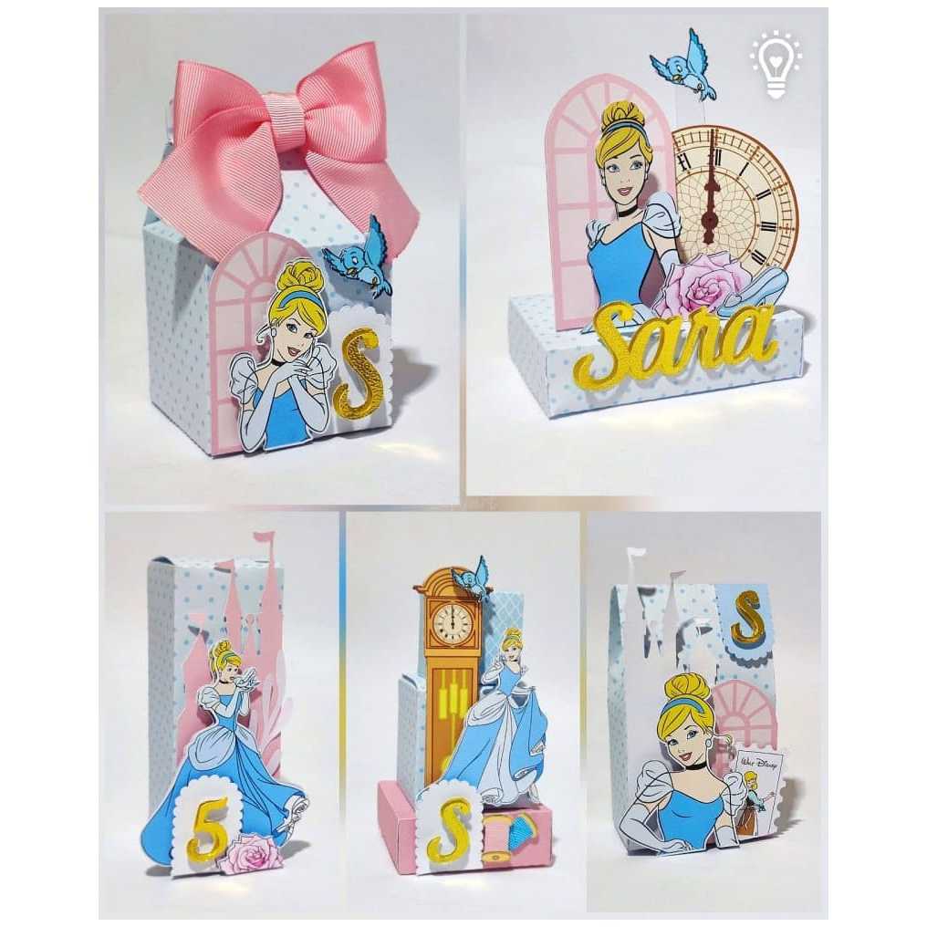 Kit festa- Cinderela - Lembrancinha Personalizada – Caixinhas infantil Decoração Aniversário - Pegue e Monte