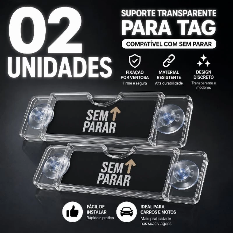 Suportes para TAG, Sem Parar, condomínio e ConectCar Reutilizável com Ventosas transparente Discreto