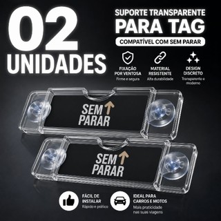 Suportes para TAG, Sem Parar, condomínio e  ConectCar Reutilizável com Ventosas transparente Discreto
