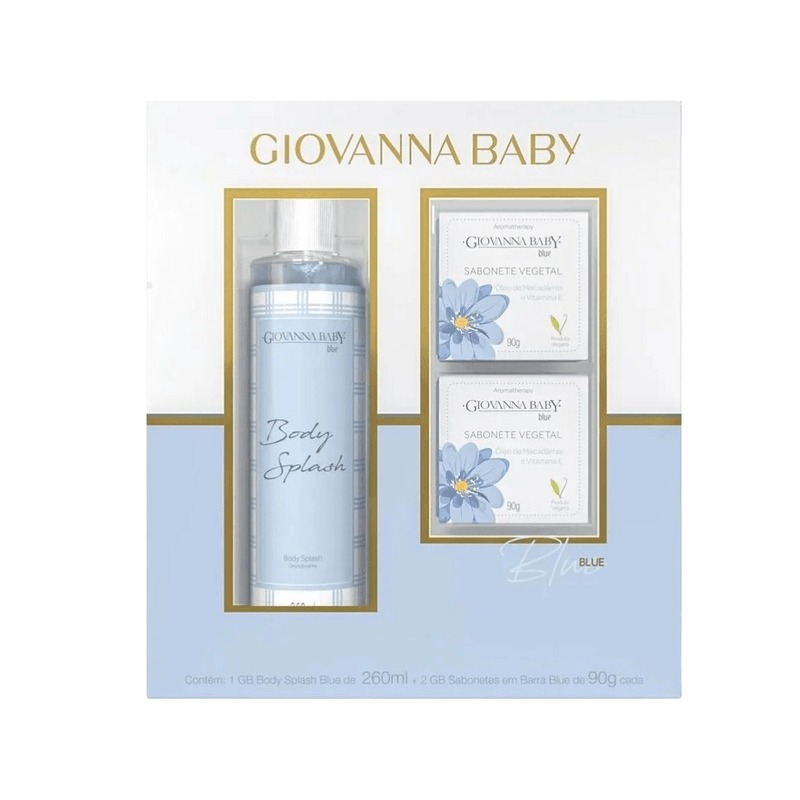 Kit Desodorante Corporal Body Splash Giovanna Baby Blue 260ml + Sabonete em Barra Giovanna Baby Blue 2 Unidades 90g Cada