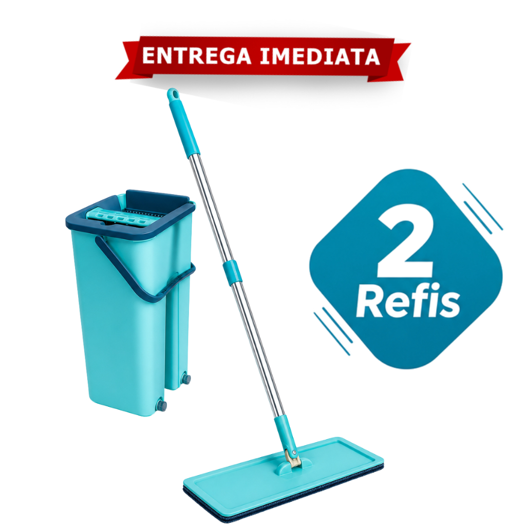 Mop Flat 6 Litros Rodo Magico Fit Esfregão Limpeza Balde 2 Refis