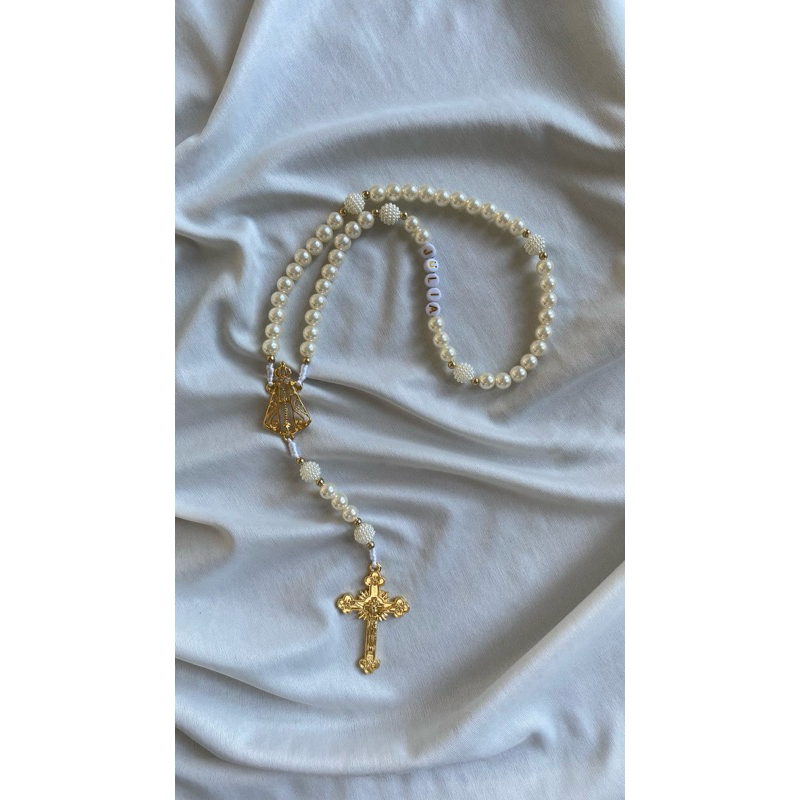 Terço Católico Personalizado de Nossa Senhora Aparecida Dourado | Feito à Mão | Presente Religioso
