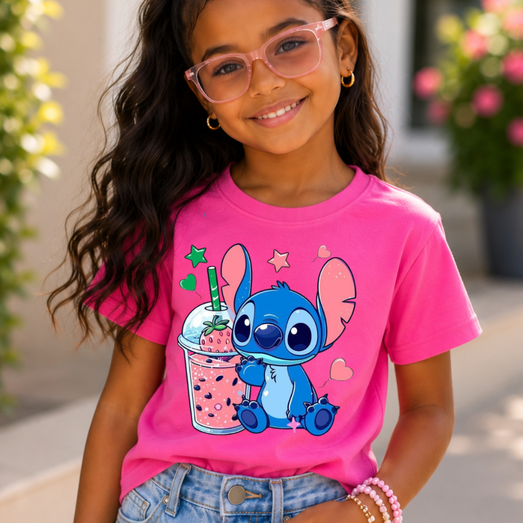 Blusinha Menina Camiseta Basica Stitch 100% Algodão Fofa Delicada