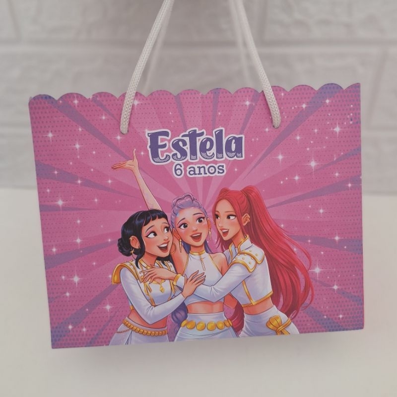 Sacolinha Personalizada Guerreiras Do K Pop Huntrix  - Lembrancinha Nome e Idade (Pegue e Monte)
