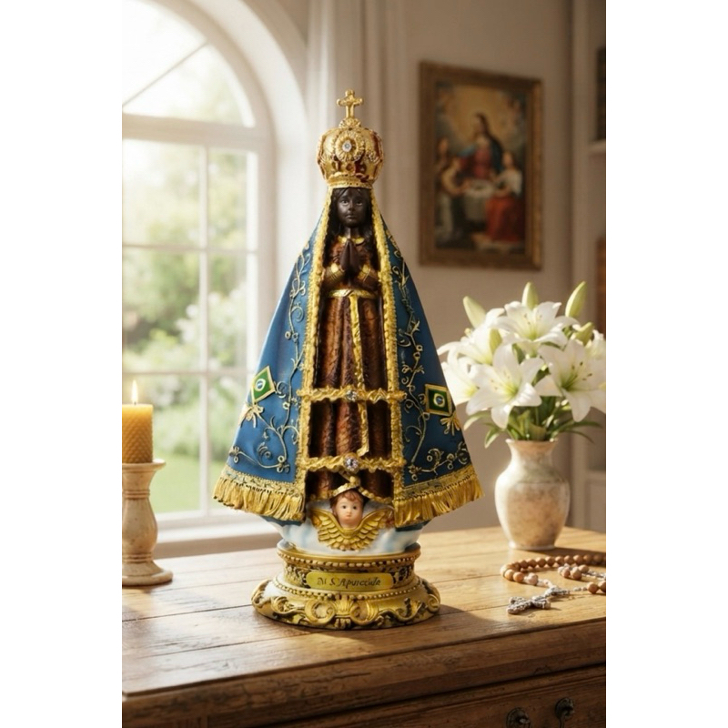 Imagem Nossa Senhora Aparecida Resina 22,5cm Estátua Decorativa Enfeite Altar Religioso