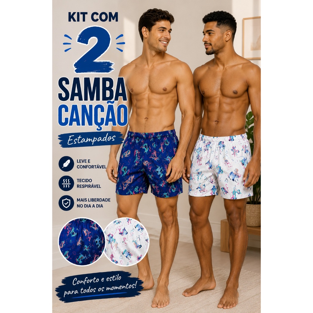 KIT com 2 Cuecas Samba Canção Liganete Short de Dormir Masculino Pijama Masculino Barato ENVIO JÁ