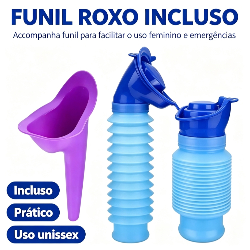 Kit Mictório Portátil Unissex 750ml Funil Feminino para Fazer Xixi em Pé Viagem e Acampamento