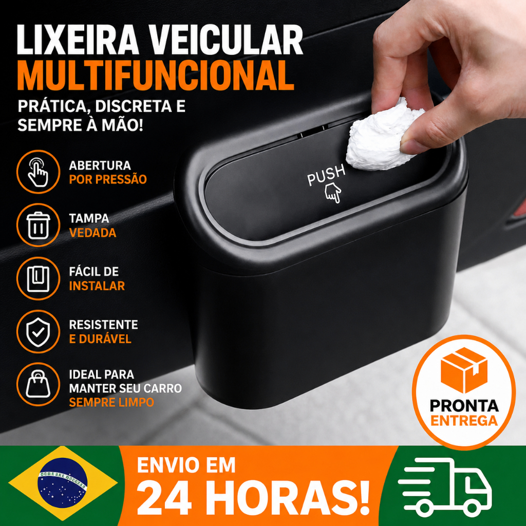 Mini Lixeira Portátil Para Veículos Preta com Tampa