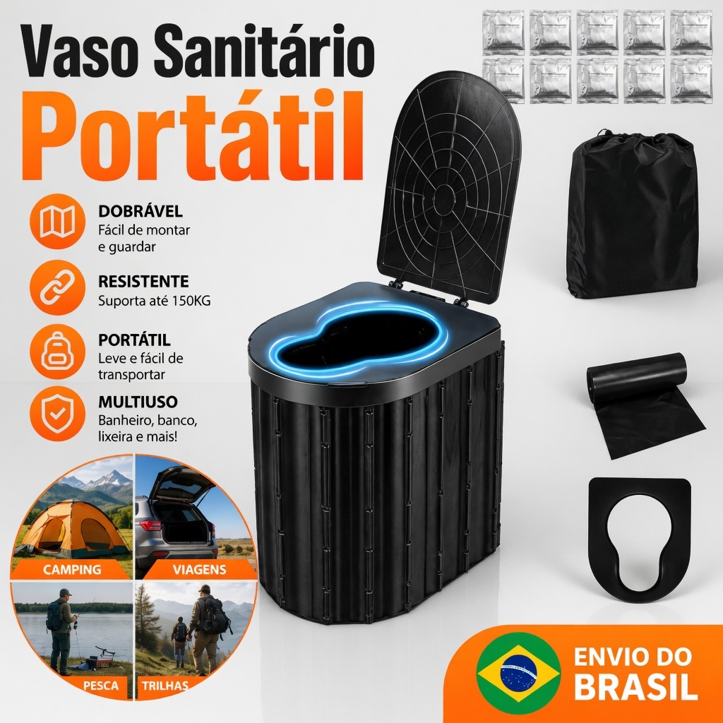 Vaso Sanitário Portátil Dobrável Banheiro Portátil para Camping Viagem Carro Pesca Trilha Resistente