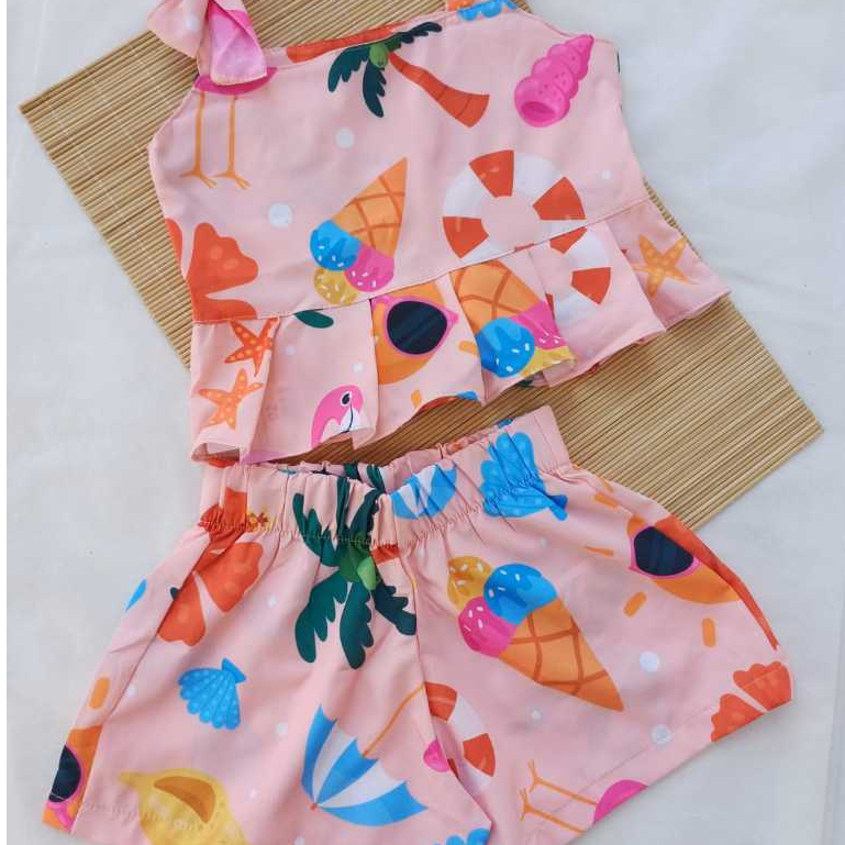 conjunto infantil Short e blusa tamanhos 2 a 12 anos. Conjunto infantil menina