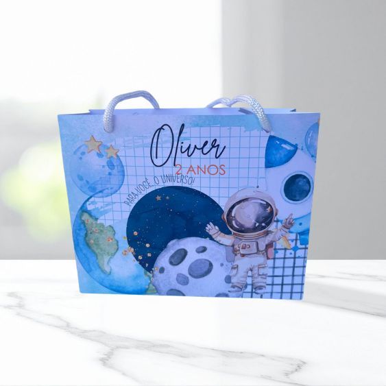 Sacola Grande Astronauta Personalizada | Lembrancinha Aniversário Infantil Tema Espaço