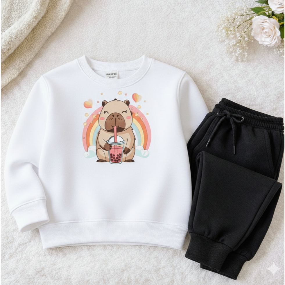 Conjunto Moletom Careca Capivara ArcoIris Estampas Divertidas e Muito Conforto Infantil Inverno