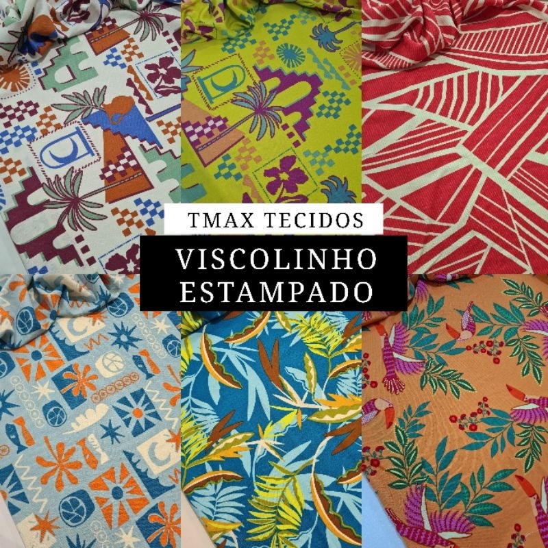 TECIDO VISCOLINHO ESTAMPADO FLORAL/ARARAS/FRUTAS 100% VISCOSE - 1,00M X 1,50M