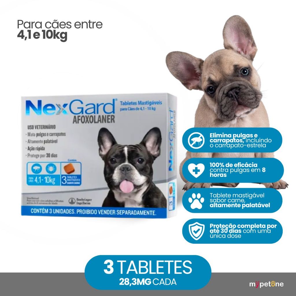 NexGard 28,3 mg para Cães de 4,1 a 10 Kg - 3 Tabletes