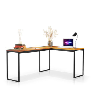 Escrivaninha em L Mesa Industrial de Canto Premium com Base Aço Preto Acabamento Moderno - Mobylar