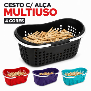 Cesto C/ Alça Plástico Resistente Multiuso Prendedor de Roupa Copa Casa Banheiro Lavander…