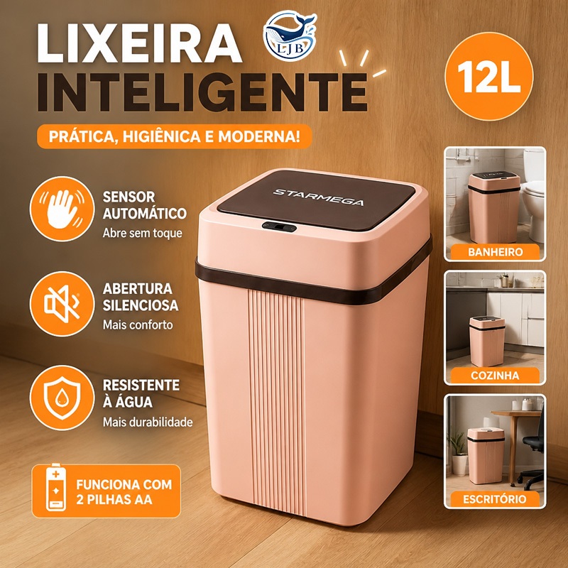 Lixeira Inteligente com Sensor de 12L Sensor Infravermelho Abertura da Tampa por Toque Ativação por Toque Duplo LJT-804