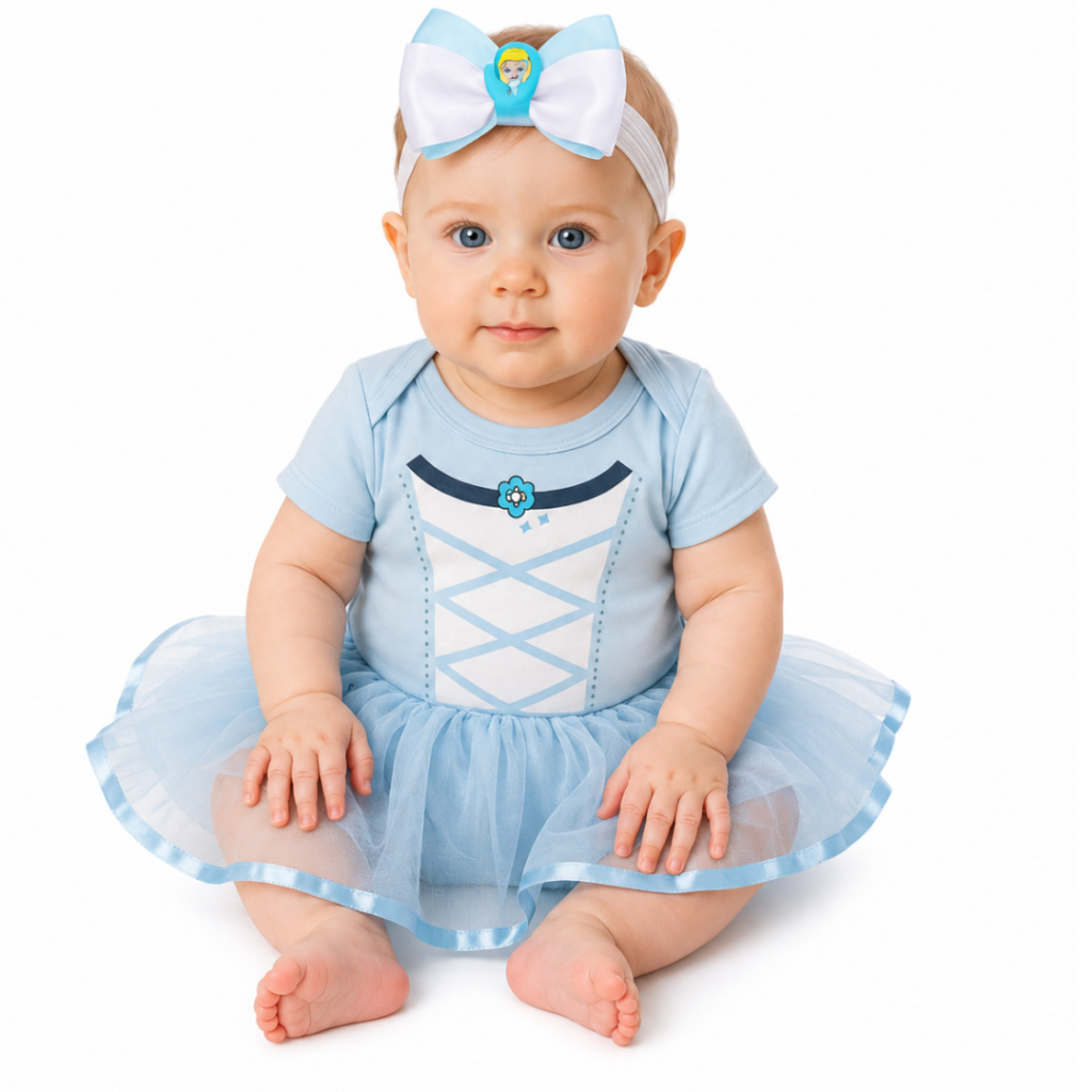 Body bebe Menina Fantasia Princesa Temático Mêsversario-100% Algodão - Cinderela