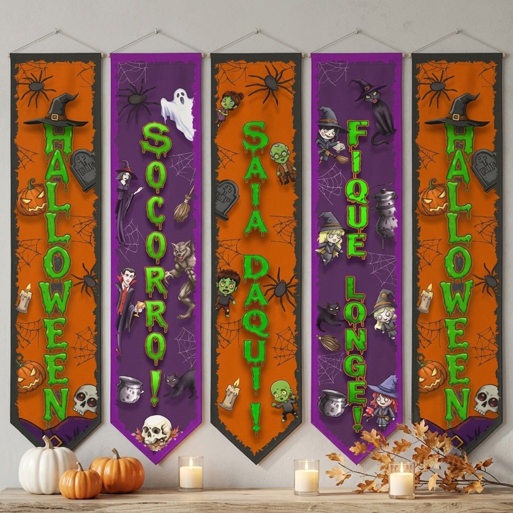 Faixa para Decoração Enfeite Halloween para Festa Sublimado Em Tecido