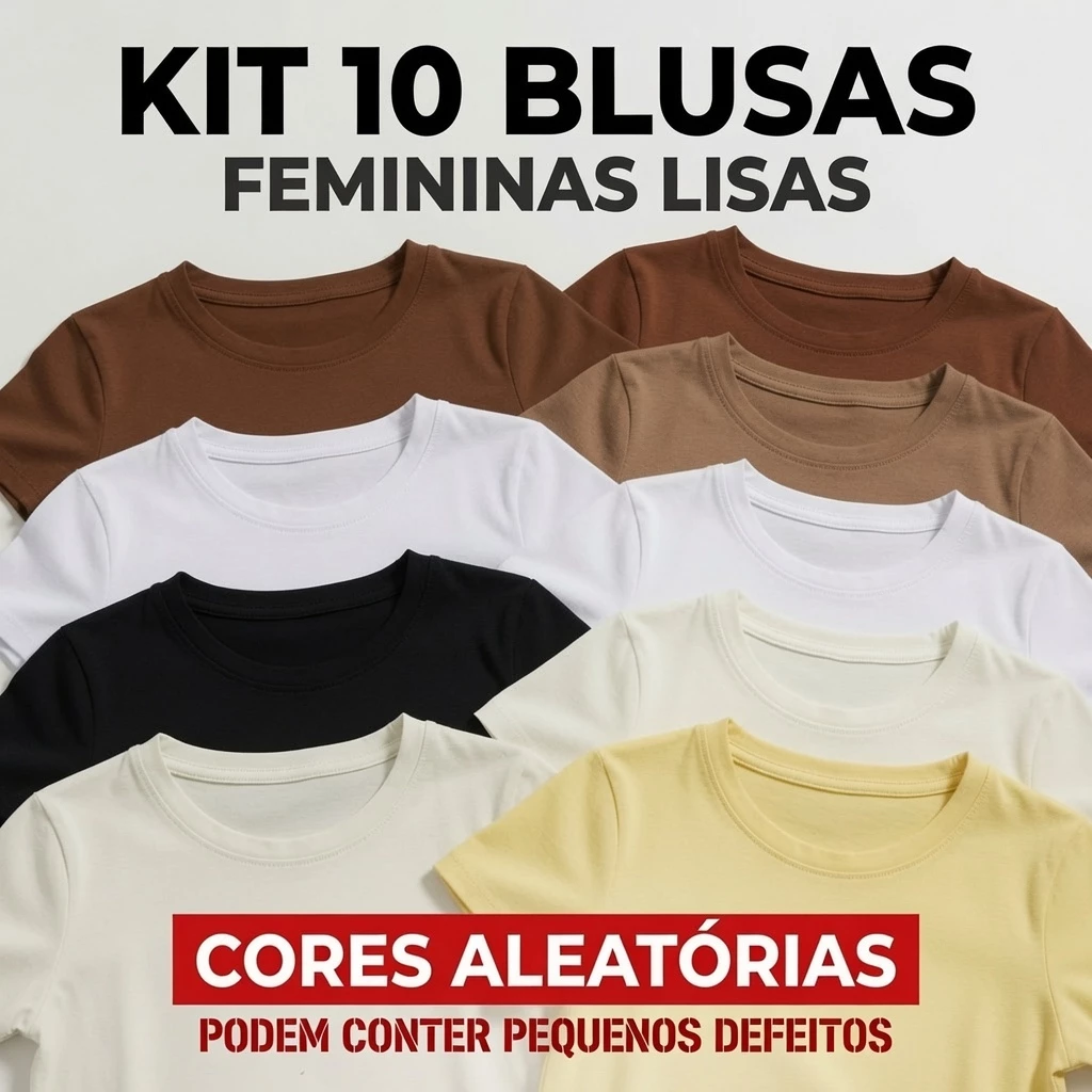 Kit 10 Blusas Femininas Lisas Cores Aleatórias | Podem Ter Pequenos Defeitos — imagem 1