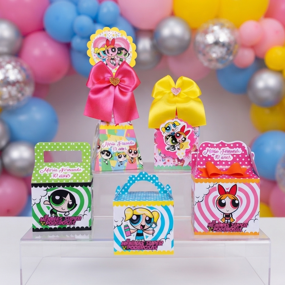 Kit Festa Personalizados no Tema Meninas Super Poderosas - Lembrancinhas Caixinhas para Festa - PEGUE E MONTE