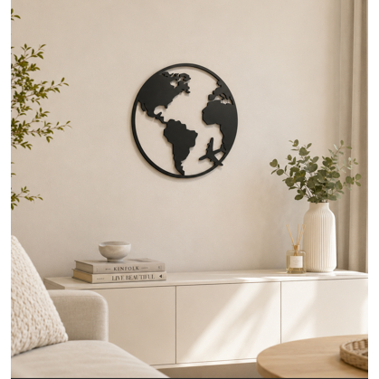 Mapa Mundi viagem em mdf 3mm com frase decorativa acompanha dupla face