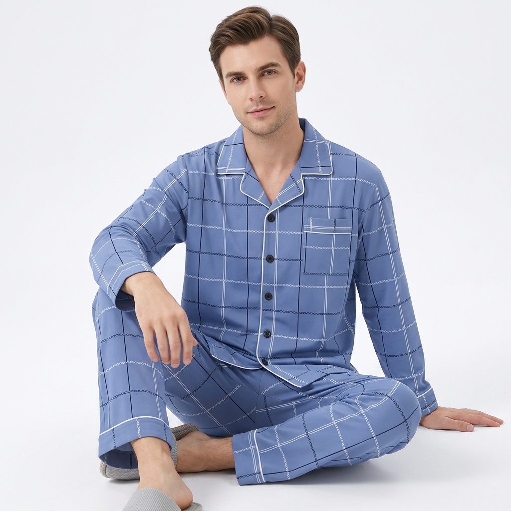 Z&D Lingerie Pijama Masculino Manga Calça Longa Aberto Com Botão comprido Homem Adulto Sy09