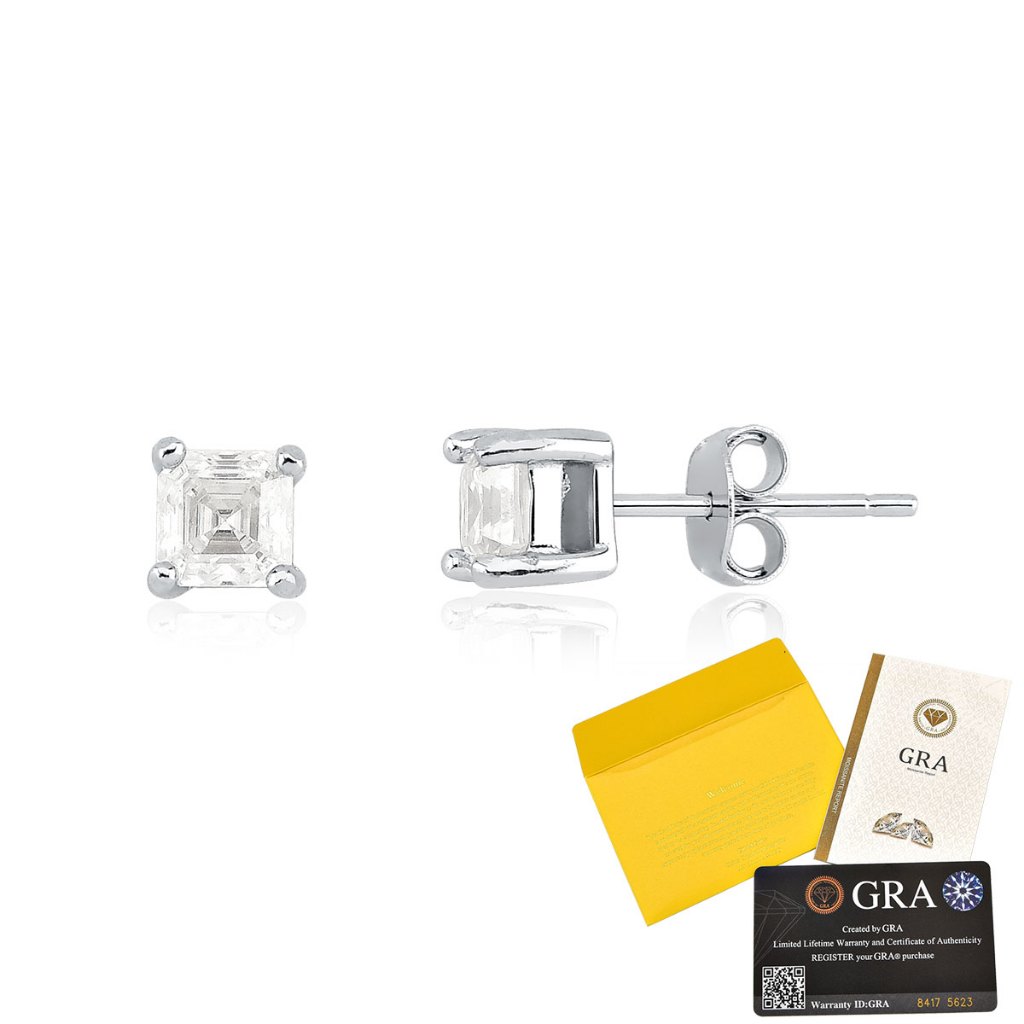 Brinco Moissanite de Prata 925 Quadrado com 4,5mm e Certificado GRA