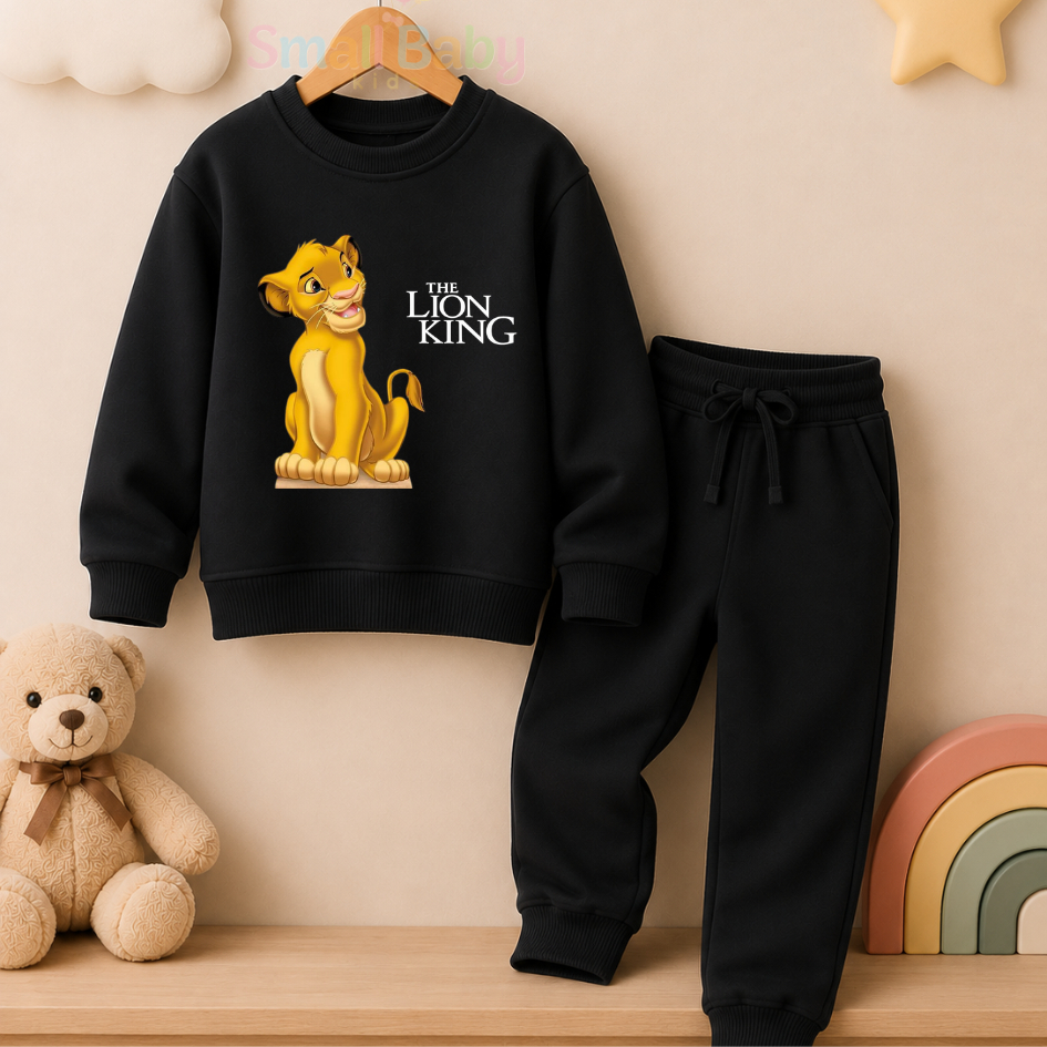 Conjunto Moletom Careca e Calça Infantil Unissex Lion King Rei Leão Peluciado Quentinho Estiloso