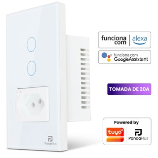 Interruptor Inteligente Wifi 1 e 2 Botões Touch 1 Tomada 20A Bivolt Smartlife Tuya Panda Plus Alexa Google Comando Voz