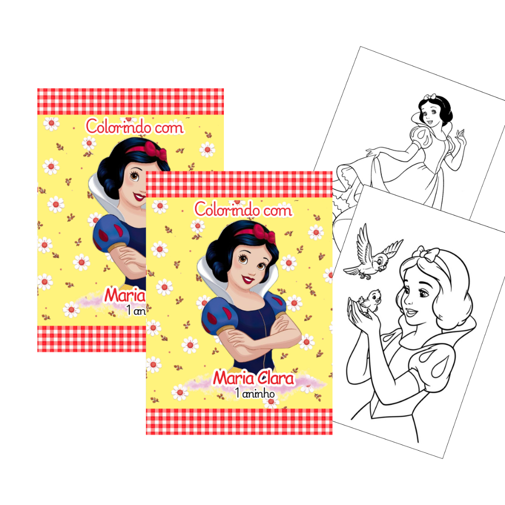 Kit Livro de Colorir Princesa Branca de Neve Personalizado Lembrancinha de Aniversário Infantil (FAZEMOS TODOS OS TEMAS)