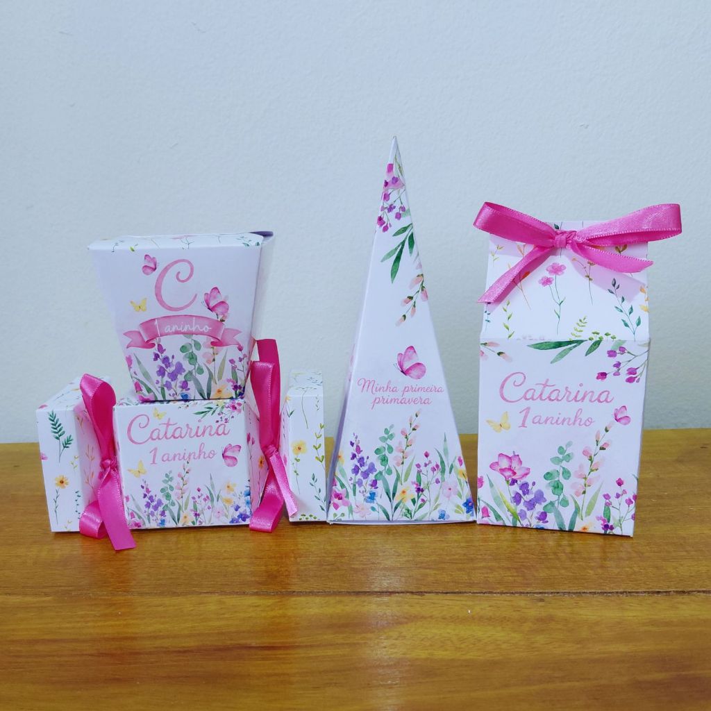 Kit 10 a 45 Caixinhas Personalizadas Lembrancinhas Minha Primeira Primavera Para Festa Aniversario Festinha