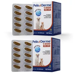 2 Pelo E Derme 1500 Vetnil Cães E Gatos Com 60 Capsulas
