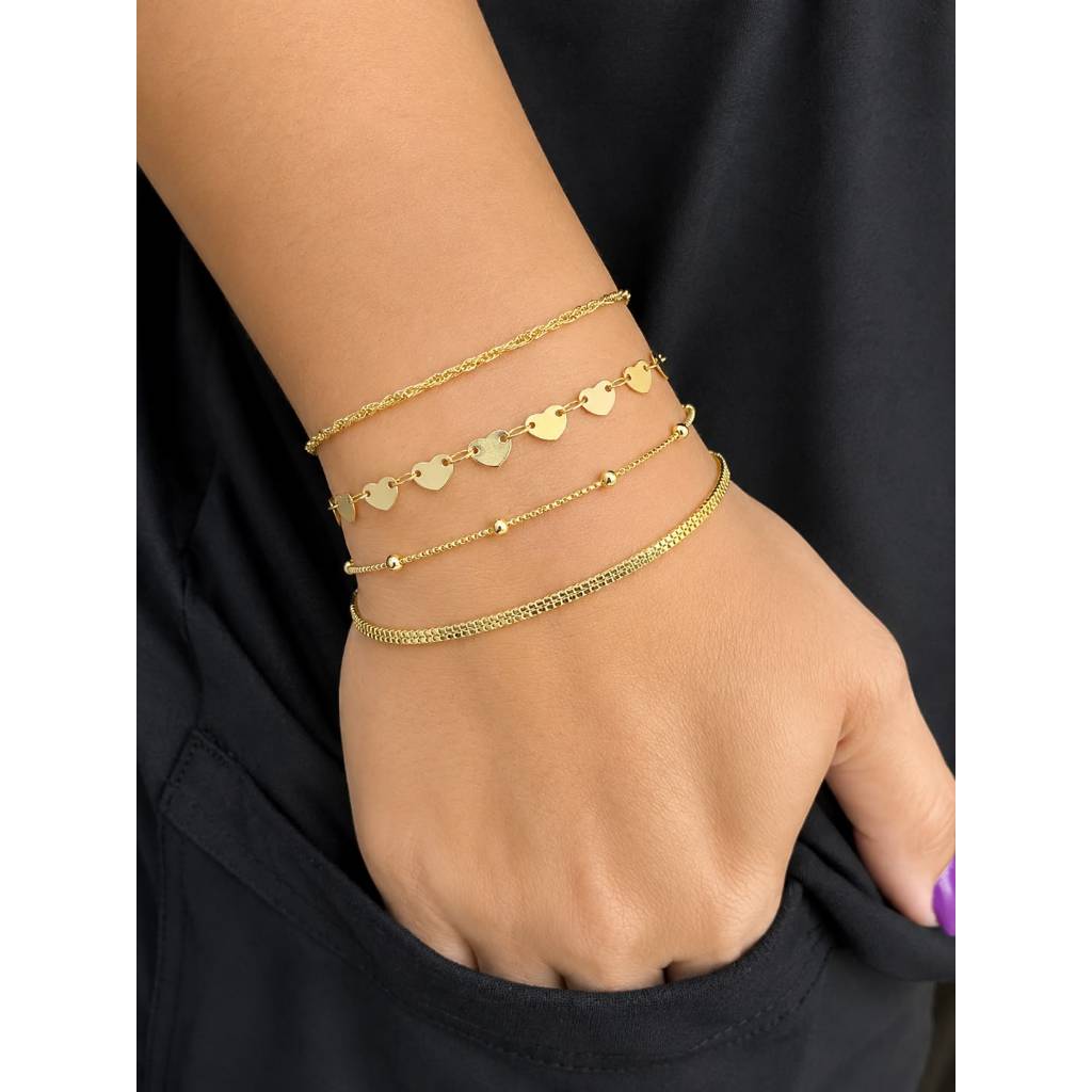 Kit Pulseiras Folheadas Feminino Delicado Dourado Conjunto de Pulseiras