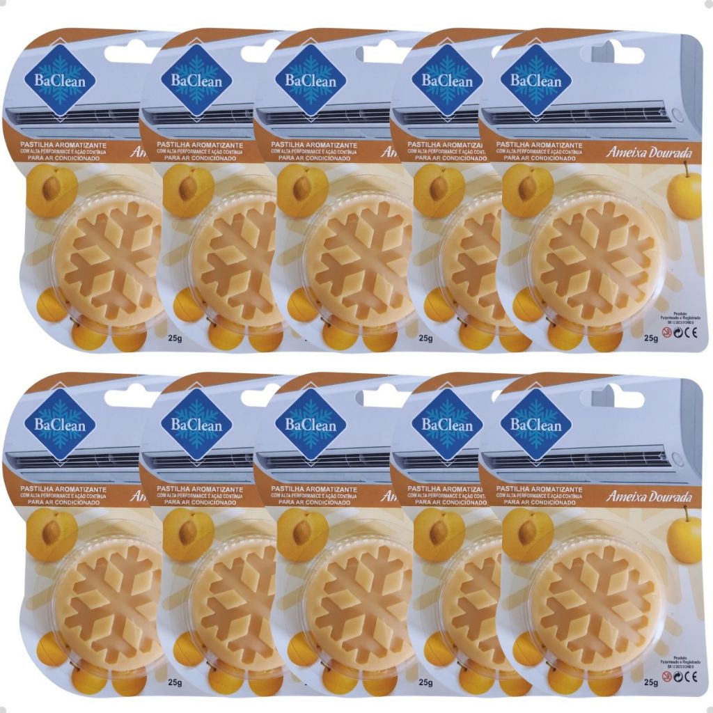 Kit 10 Pastilhas BaClean Aromatizante Ar Condicionado Ameixa Dourada