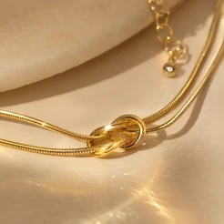 Pulseira Nó Feminina Delicada Folheada a Ouro ou Prata Ajustável Presente Romântico